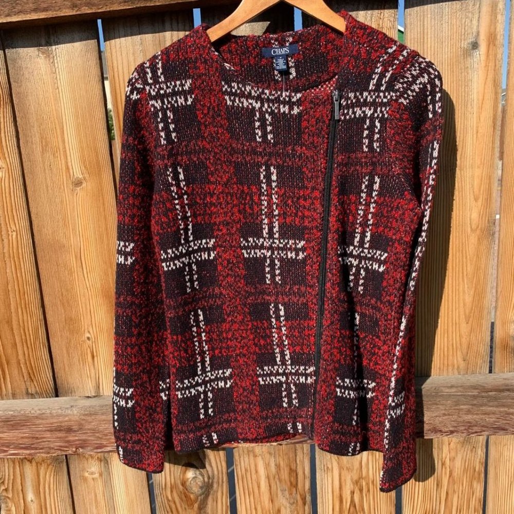 New Chaps Cotton Blend Sweater Jacket Cardigan Offset Zipper Size Medium SALE!